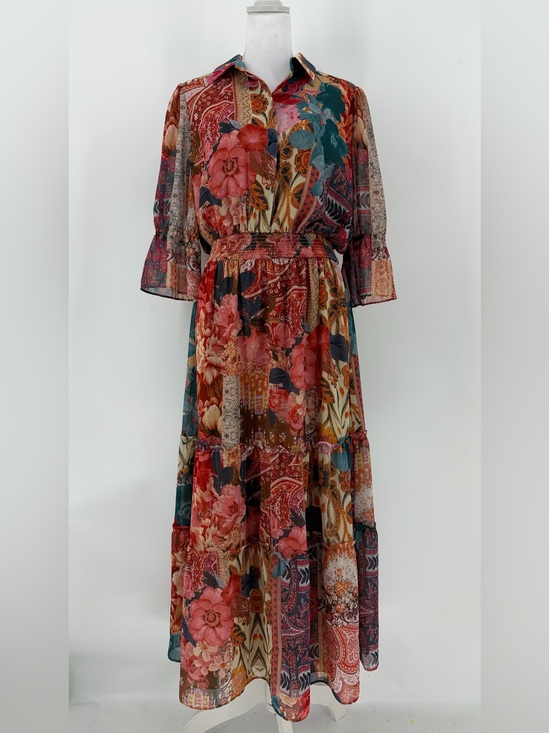 Chico's Dresses & Skirts - Chico’s Floral Patchwork Boho Midi Dress Smocked Waist Size 0.5 US 6